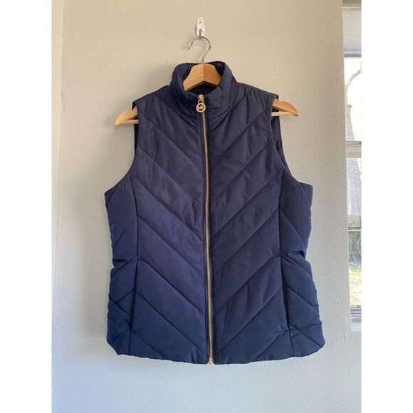 Michael Kors Jackets & Blazers - NWT Michael Kors Small Midnight Blue Puffer Quilted Chevron Vest Jacket, $125